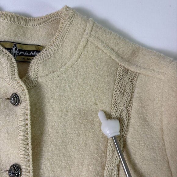 Vintage Kitz-Pichler Boiled Wool Cardigan Jacket Womens Small Cream Button Front - Picture 9 of 16